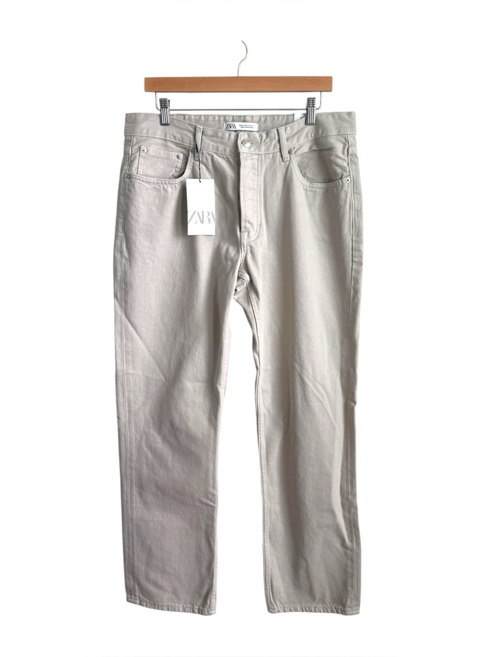 Zara Men’s Beige Straight Leg Jeans Mid Rise Cotton NWT Size 34